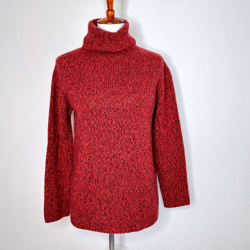 MARIELE WAITHE 100% Cashmere Turtleneck Sweater SMALL Red Tweed Soft Cozy Luxury